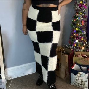 ❌SOLD❌ Fuzzy Checkerboard Maxi Skirt